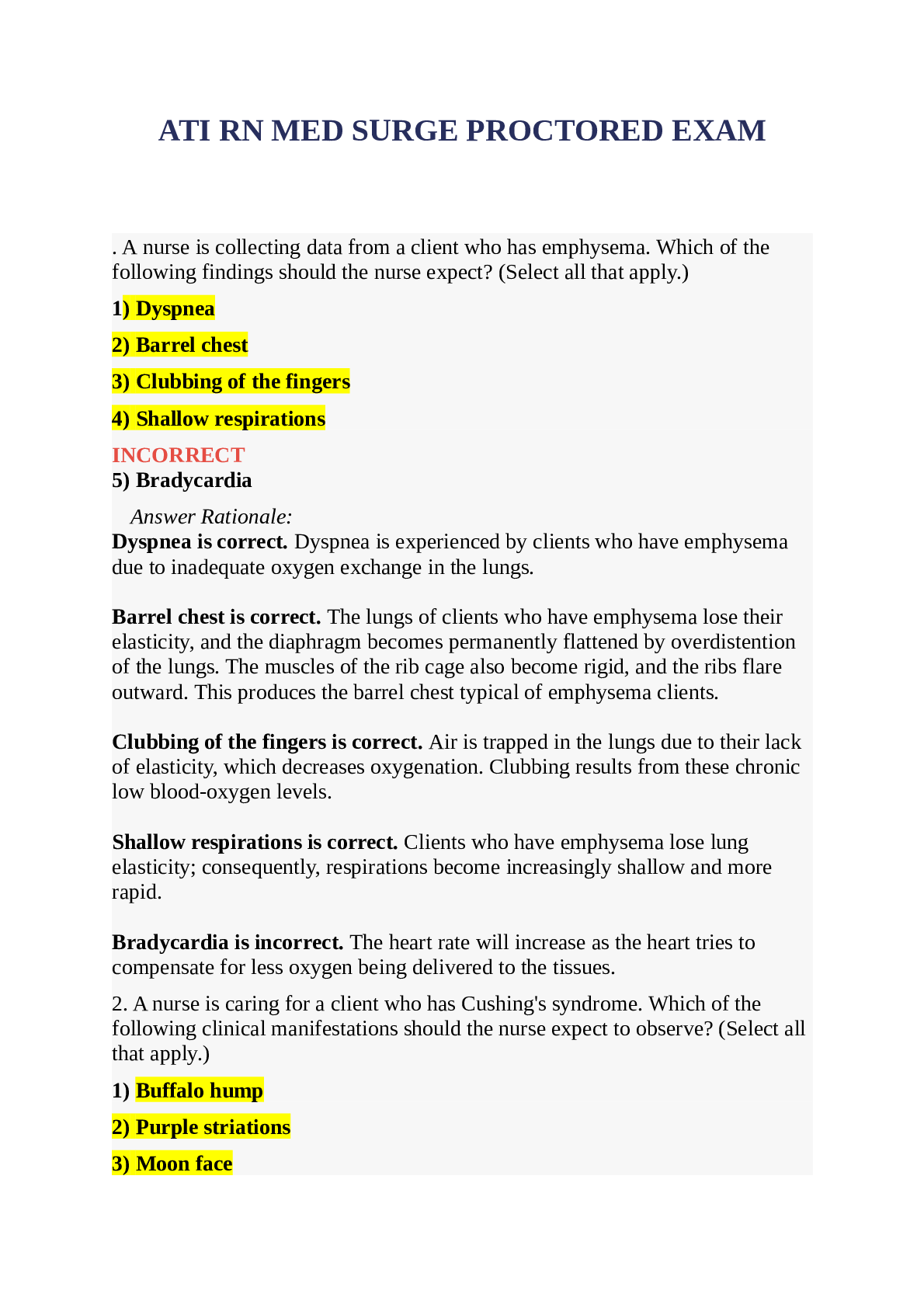 Preview image for ATI RN MED SURGE PROCTORED EXAM 2021 WITH VERIFIED ANSWERS